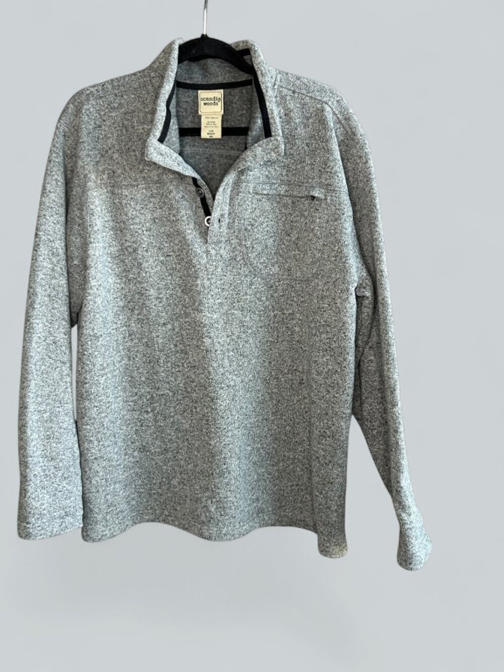 Scandia Woods Men's Henley Sweater Gray Size L Outdoor Comfy Fleece Lined